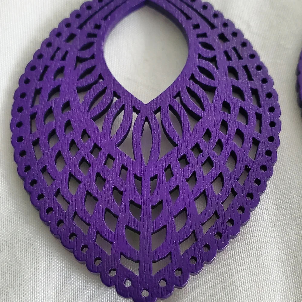 Purple Wooden Earrings - Picture 2 of 2